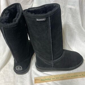 Bearpaw Women's Emma Tall Fashion Black Suede Boots Size 8 Wool Lined
